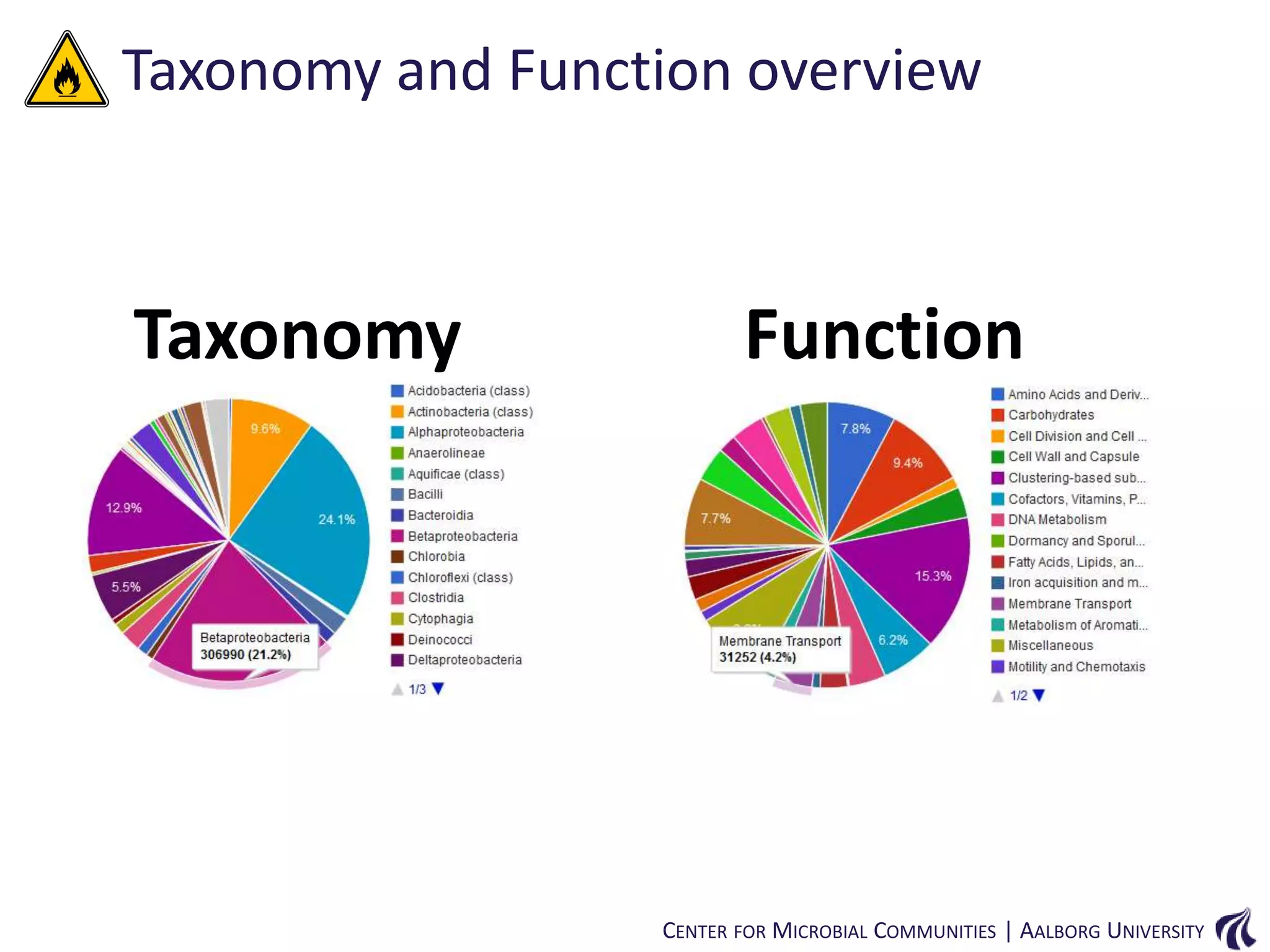 Taxonomy and Function overview

Taxonomy

Function

CENTER FOR MICROBIAL COMMUNITIES | AALBORG UNIVERSITY

 