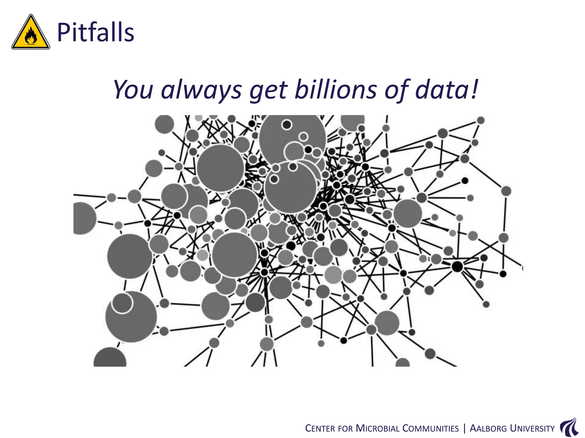 Pitfalls
You always get billions of data!

CENTER FOR MICROBIAL COMMUNITIES | AALBORG UNIVERSITY

 