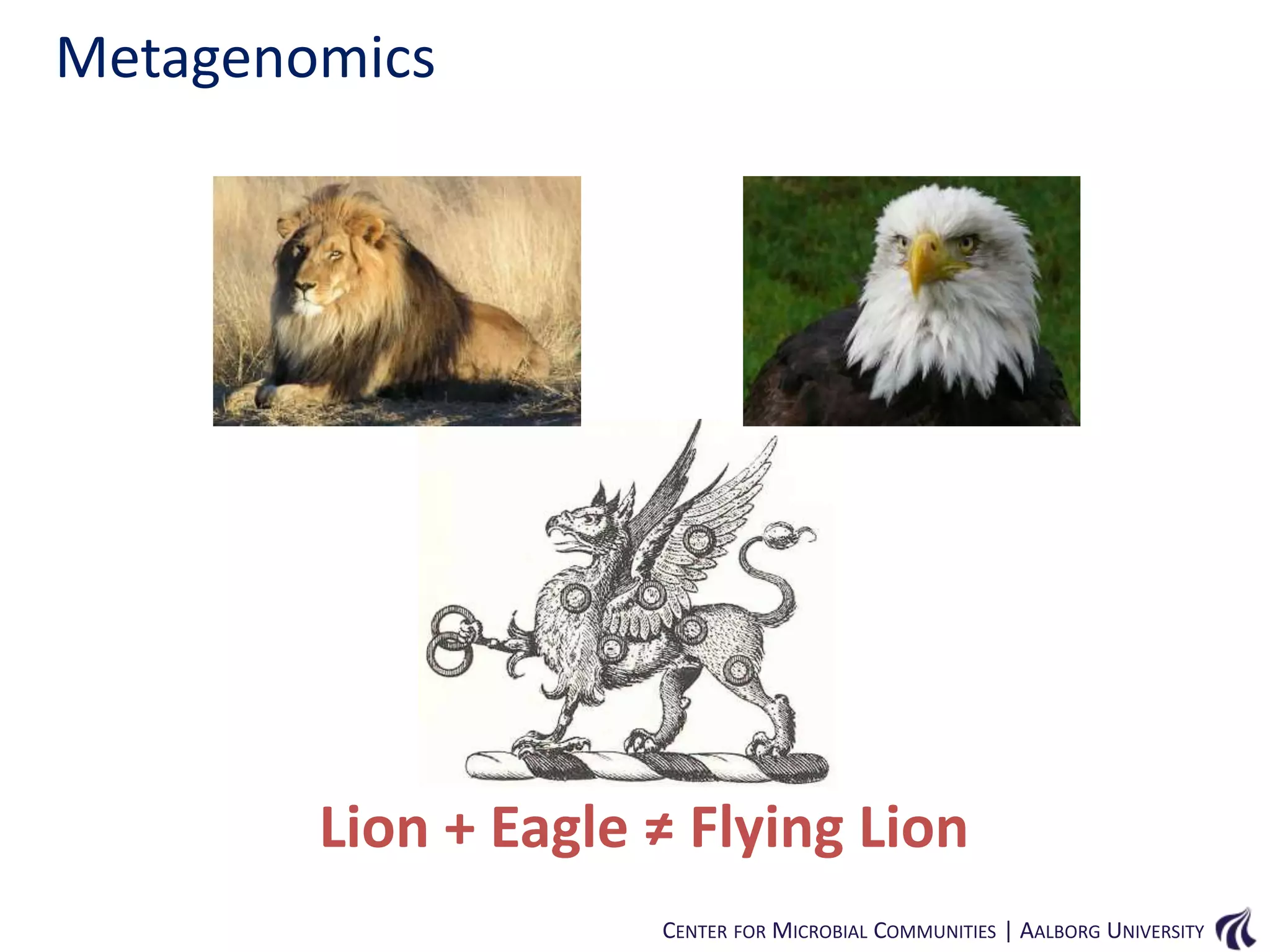 Metagenomics

Lion + Eagle ≠ Flying Lion
CENTER FOR MICROBIAL COMMUNITIES | AALBORG UNIVERSITY

 