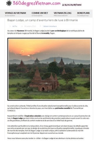 Bagan Lodge, un camp d’aventuriers de luxe à Birmanie - 360 Degrés Vietnam