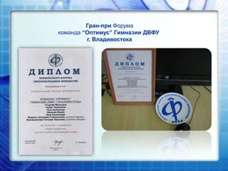 Гран-при Форума
команда “Оптимус” Гимназии ДВФУ
г. Владивостока

 