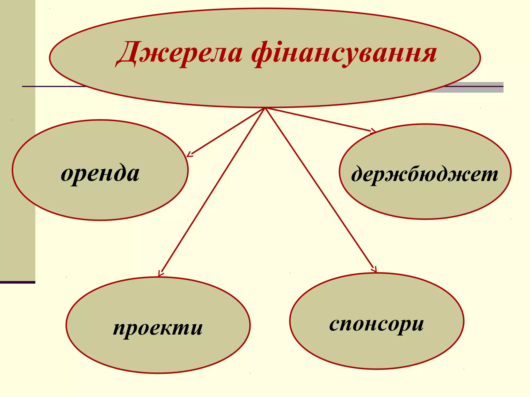 Джерела фінансування

оренда

проекти

держбюджет

спонсори

 