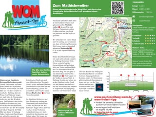 Eckle
Windeck
Höllentalbahn
Moos
bächle
Za
rtenbach
Adlerweiher
K4961
W
indeneckkopf-Lift
1114
1209
Hinterzarten
990
1053 978
941
1107
1017
1073
999
1007
1018982
1159
965
937
1079
883
1041
978
S t u c k w a l d
O s p e l e w a l d
D o r n e c k e r
H ö h e
O b e r g u t
H o h a c k e r
H a g e n b e r g
Oberzarten
Windeck
Hinterzarten1050
1050
950
1050
950
1150
1000
1000
1000
1200
1100
1000
Fischweiher
Mathisleweiher
Mathislehof
Erlenbruck
ᕡ
ᕢ
ᕣ
ᕤ
1 km0
1
2
3
www.wochenzeitung-wom.de/
wom-freizeit-tipp
• Finden Sie weitere zahlreiche
ausführlich beschriebene Touren
• Hinterlegen und bebildern
Sie eigene Touren
Holen Sie sich die neuen
Apps für unterwegs!

Hinterzarten/ Landkreis
Breisgau-Hochschwarzwald.
Unsere Tour starten wir hinter
dem Kurhaus des idyllischen
Örtchens Hinterzarten. Ein Pfad
führt uns von dort zunächst in
westlicher Richtung über die
Wiese. Am Waldrand biegen
wir nach links ab. Wenig später
stoßen wir auf den Windeck-
weg. Nun halten wir uns rechts.
Sobald der Windeckweg eine
leichte Rechskurve beschreibt,
wechseln wir auf den Wiesenpfad
am linken Wegrand. Im Wald
führt uns dieser in Richtung
Süden. Am Kessler Berg folgen
wir schließlich sowohl der
Dieser abwechslungsreiche Weg führt uns durch eine
traumhafte Naturlandschaft mit wunderschönen
Ausblicken.
Zum Mathisleweiher
Erlenbrucker Straße als auch
dem Mathisleweiher Weg nach
rechts. An der nächsten Gabelung
entscheiden wir uns dann für den
rechten Abzweig, queren den
Zartenbach und erreichen einen
kleinen Fischweiher ᕡ, der zum
Verweilen einlädt.
Im Anschluss bleiben wir auf
dem Wanderweg entlang des
Waldrandes und tauchen bald
wieder ins Dickicht ein. Wir
halten die Augen offen, denn hier
wachsen wilde Orchideen.
Außerdem können wir noch
eiszeitliche Steinbrocken und
Felsen sehen. Wir biegen im
Über die Wiesen und entlang des
Zartenbaches kehren wir schließ-
lich zum Ausgangspunkt am
Kurhaus zurück. In Hinterzarten
gibt es zahlreiche Gaststätten,in
denen wir uns von der Tour
erholen und uns mit
Schwarzwälder Köst-
lichkeiten verwöhnen
lassen können.
TOURDATEN
600
750
900
1050
1200
m
km 1 2 3 4 5 6 7 8 9
9,1 km Länge
www.wochenzeitung-wom.de/wom-freizeit-tipp/29
Länge 9,1 km
Dauer 2:15 h–2:45 h
Höhenmeter 300 hm
Einkehrmöglichkeit
aussichtsreich
Startpunkt
79856 Hinterzarten (Landkreis
Breisgau-Hochschwarzwald),
Kurhaus
Kondition
Technik
Erlebnis
Landschaft
Weitere Infos
Hochschwarzwald Tourismus-
GmbH, 79856 Hinterzarten
Telefon 0 76 52 / 12 06 82 00
www.hochschwarzwald.de
Weitere Touren inden Sie
unter www.wochenzeitung-
wom.de/wom-freizeit-tipp.
Stuckwald schließlich nach links
ab und wandern hinunter zum
geheimnisvollen Mathisle-
weiher ᕢ, dessen Ufer zum
Teil unter Naturschutz stehen.
Es lohnt sich hier eine Weile
zur pausieren und die Idylle zu
genießen.
Wir schlendern ein kurzes Stück
am Ufer entlang und orientieren
uns dann in Richtung Oberzarten.
Dort kommt man am traumhaft
gelegenen Mathislehof 3
(978 m) mit eigenem Holaden
vorbei.
Hinter dem Mathislehof biegen
wir nach rechts ab und wandern
in Richtung Dornecker Höhe.
Etwas versteckt liegt der
Dorneckfelsen mit herrlichem
Blick auf Titisee und den Hoch-
irst. Im Helmlewald teilt sich
der breite Weg. Für uns geht es
nun linker Hand hinunter bis
Erlenbruck 4. Dort folgen wir
der Straße ein kurzes Stück in
Richtung Norden und halten uns
an der Gabelung rechts. Noch
vor den Häusern wechseln wir
auf den Wiesenpfad und wandern
in Serpentinen zum Skisprung-
Zentrum von Hinterzarten hinab.
Wasserspaß am
schönen Mathisle-
weiher.
Die Ufer des Mathis-
leweiher stehen
unter Naturschutz.
 