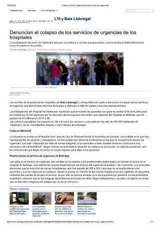 2013.02.24 La Vanguardia - Denuncian el colapso de los servicios de urgencias de los hospitales