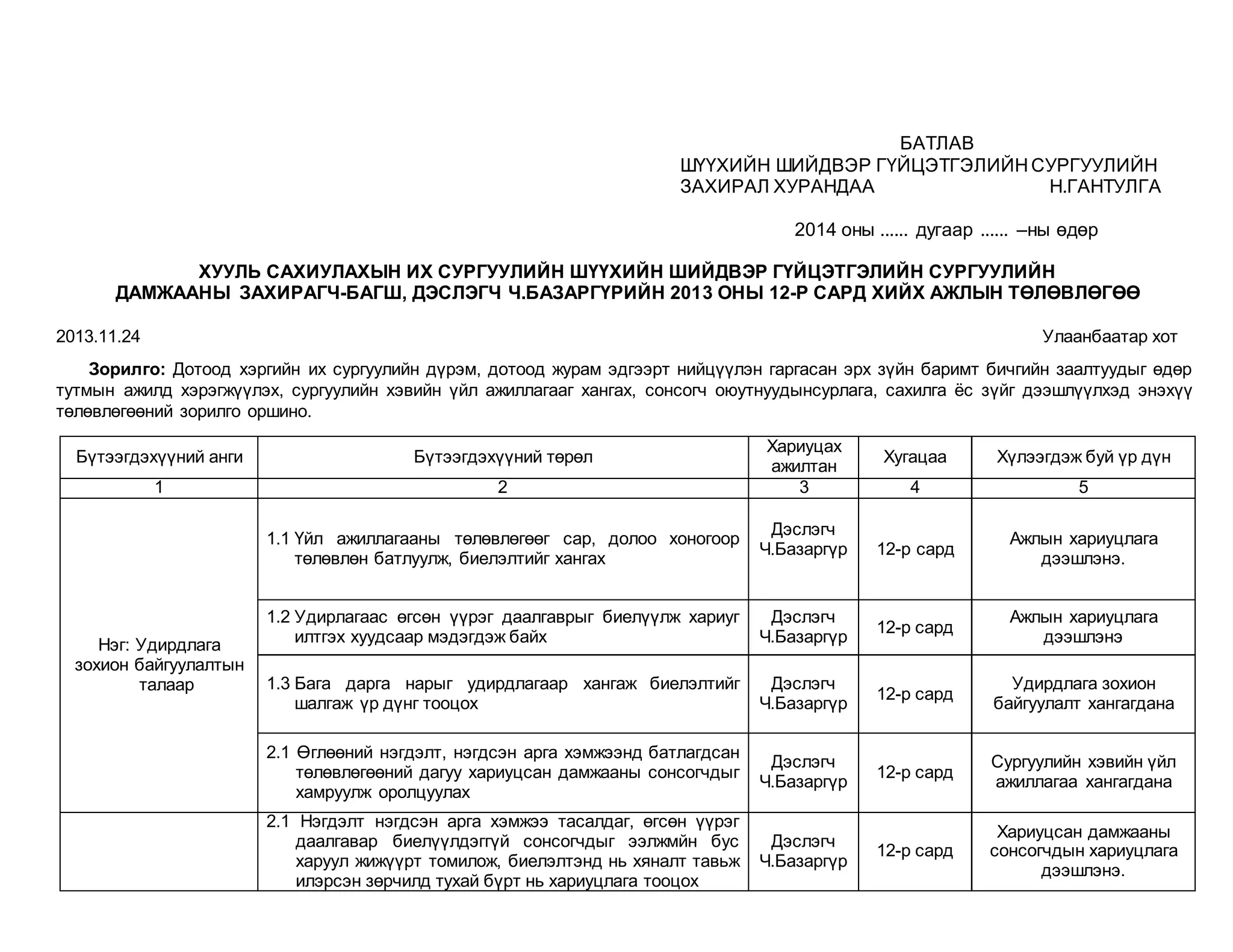 2013.12 р сарын төлөвлөгөө | PPT