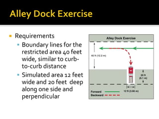  Requirements
 Boundary lines for the
restricted area 40 feet
wide, similar to curb-
to-curb distance
 Simulated area 12 feet
wide and 20 feet deep
along one side and
perpendicular
 