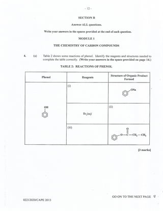 CAPE Chemistry Unit 2 Paper 2 2013