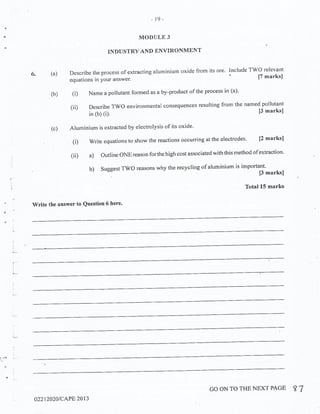 CAPE Chemistry Unit 2 Paper 2 2013