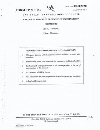 CAPE Chemistry Unit 2 Paper 2 2013