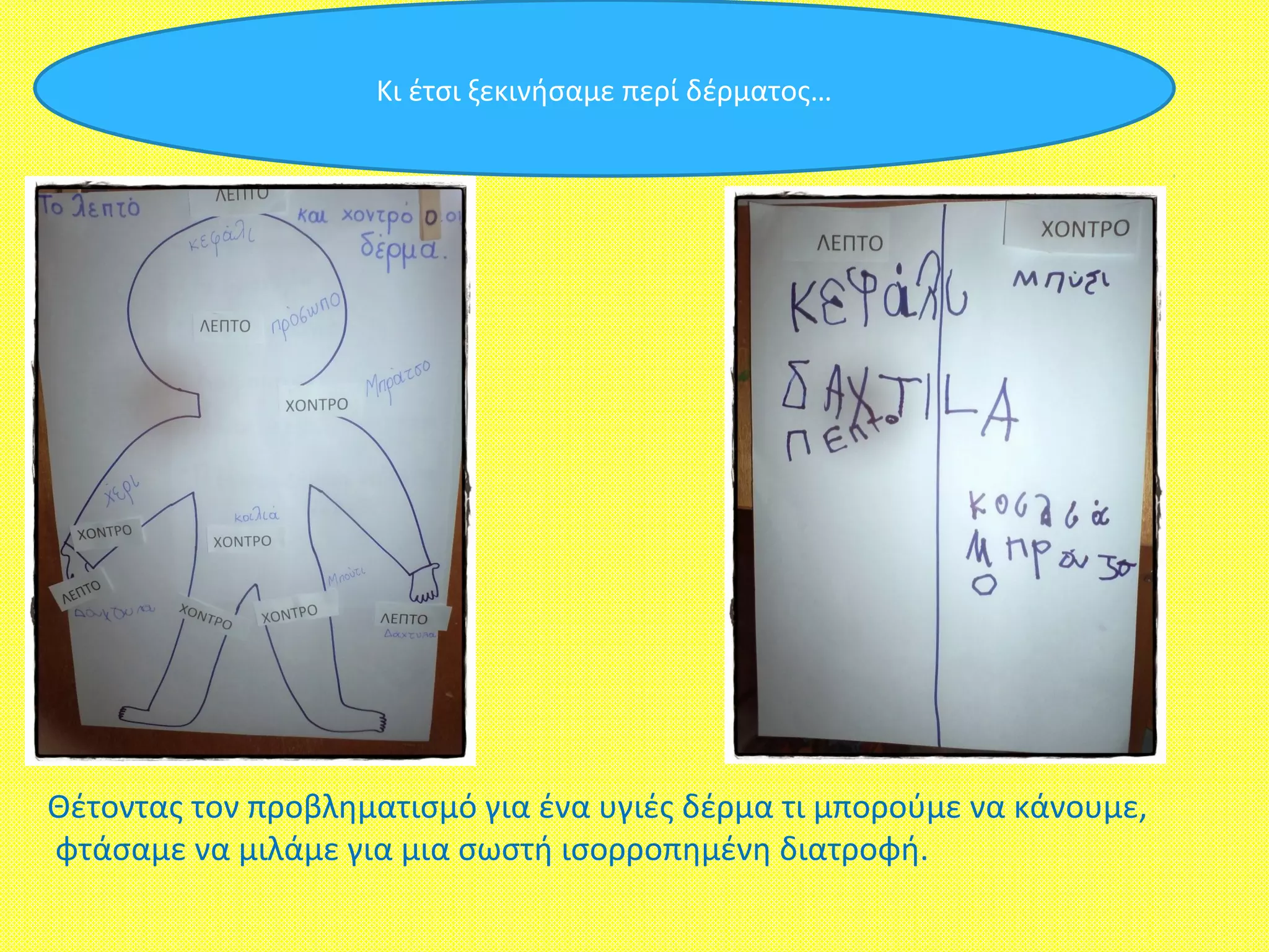 Kι έτσι ξεκινήσαμε περί δέρματος…
Θέτοντας τον προβληματισμό για ένα υγιές δέρμα τι μπορούμε να κάνουμε,
φτάσαμε να μιλάμε για μια σωστή ισορροπημένη διατροφή.
 