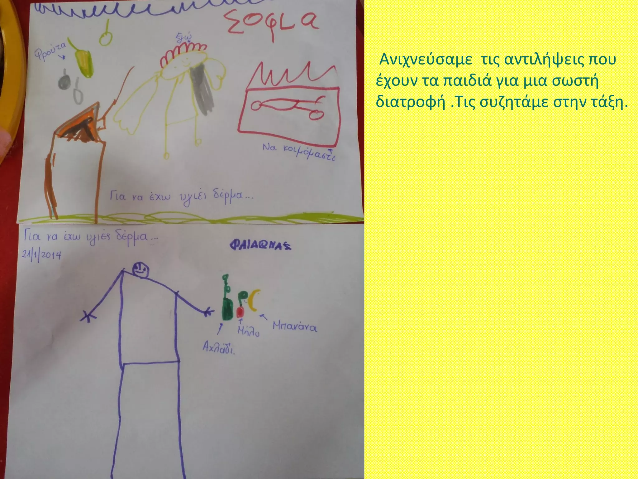 Ανιχνεύσαμε τις αντιλήψεις που
έχουν τα παιδιά για μια σωστή
διατροφή .Τις συζητάμε στην τάξη.
 