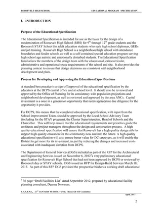 2013 5-14 ed specs roosevelt intro justification capacity | PDF