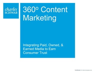 Confidential for internal purposes only
360o Content
Marketing
Integrating Paid, Owned, &
Earned Media to Earn
Consumer Trust
 
