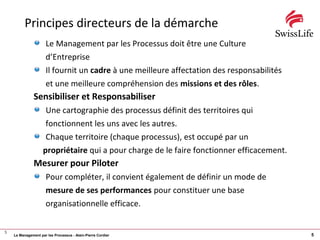 Le Management par les Processus - Alain-Pierre Cordier 5
Principes directeurs de la démarche
Le Management par les Process...