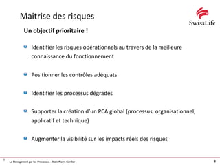 Le Management par les Processus - Alain-Pierre Cordier 9
Maitrise des risques
Identifier les risques opérationnels au trav...