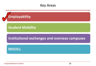 © Copyright Wadhwani Foundation
Key Areas
16
Employability
Student Mobility
Institutional exchanges and overseas campuses
MOOCs
 