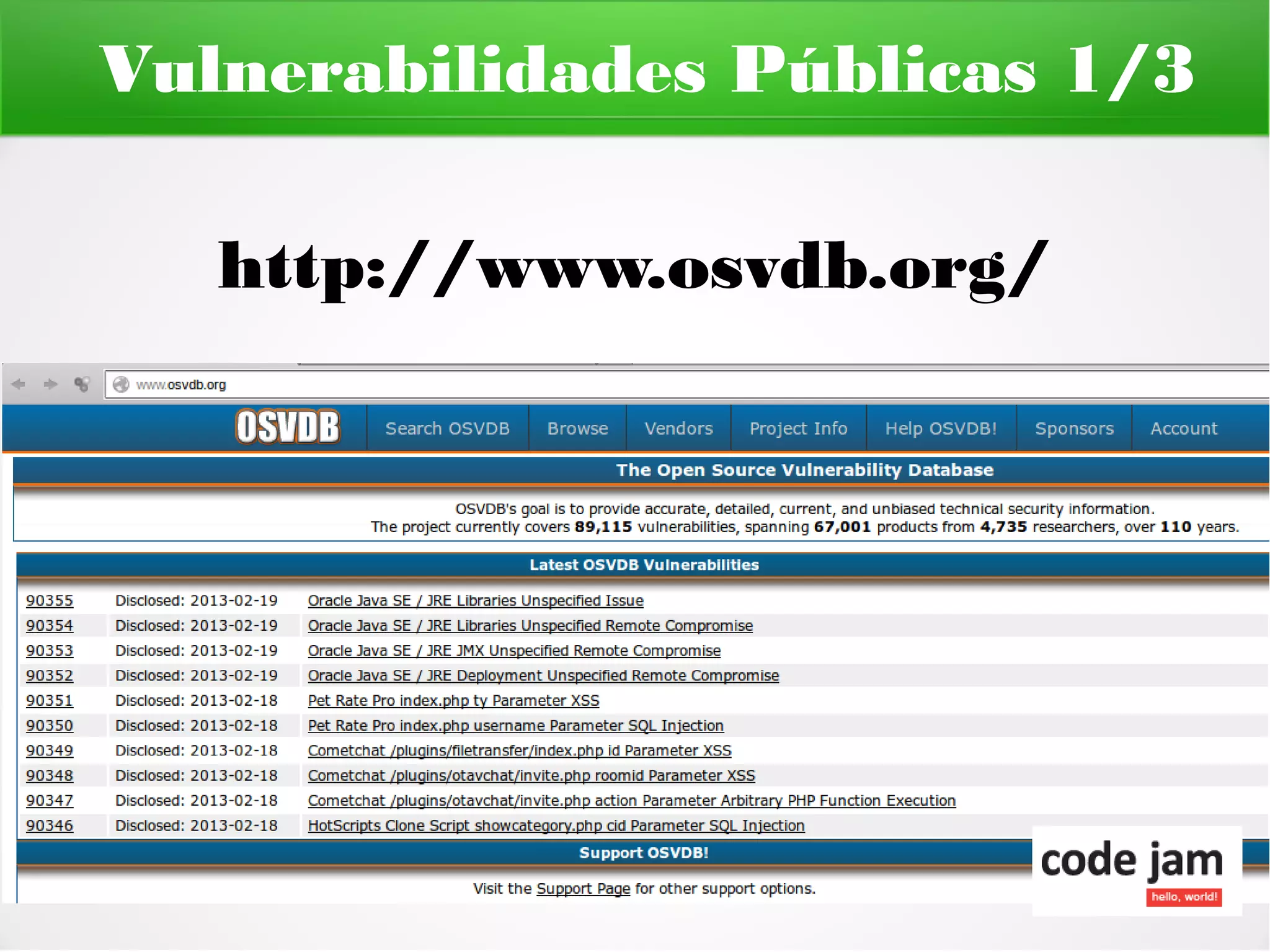 Vulnerabilidades Públicas 1/3

   http://www.osvdb.org/
 