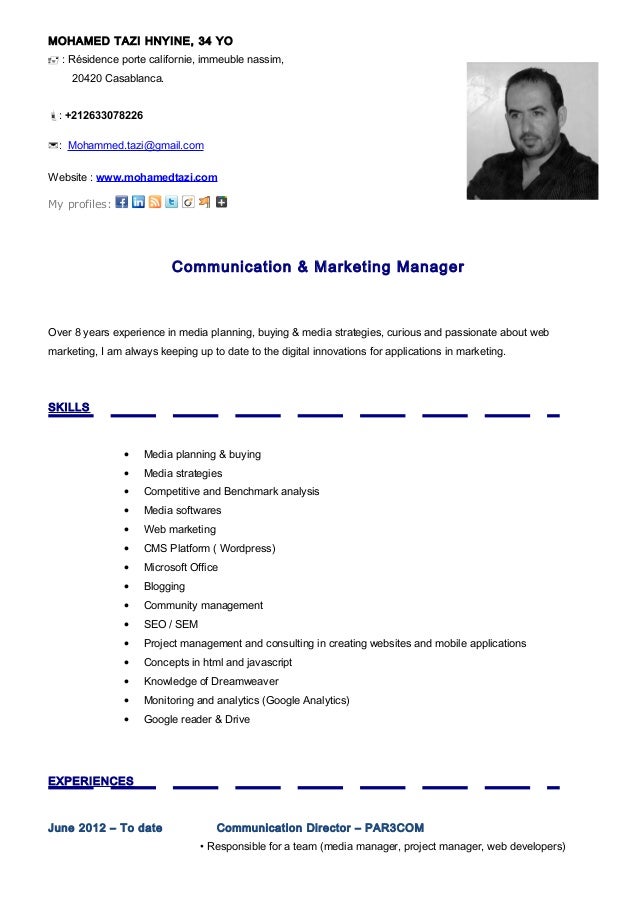 marketing communications manager resume
