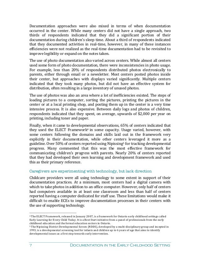 Report on Documentation in Early Childhood Education