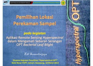 Edi Suwardiwijaya
 Ekspose Kegiatan Penelitian “Hyperspectral-OPT”
Balai Besar POPT, Jatisari, Karawang, 18 Maret 2013
 
