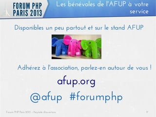 Les bénévoles de l'AFUP à votre
service
Disponibles un peu partout et sur le stand AFUP

Adhérez à l'association, parlez-e...