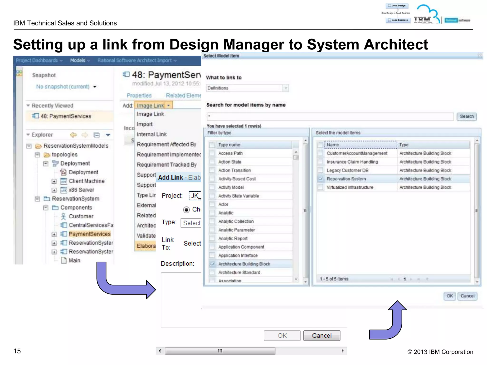 IBM Technical Sales and Solutions

Setting up a link from Design Manager to System Architect

15

© 2013 IBM Corporation

 