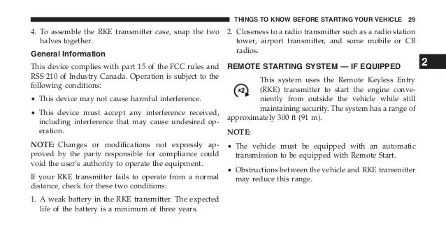 Jeep Patriot Keyless Start User Manual