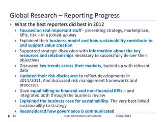Global Research – Reporting Progress
 What the best reporters did best in 2012
 Focused on real important stuff - presen...
