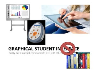 GRAPHICAL STUDENT INTERFACE
Pretty but it doesn’t communicate well with others.
 