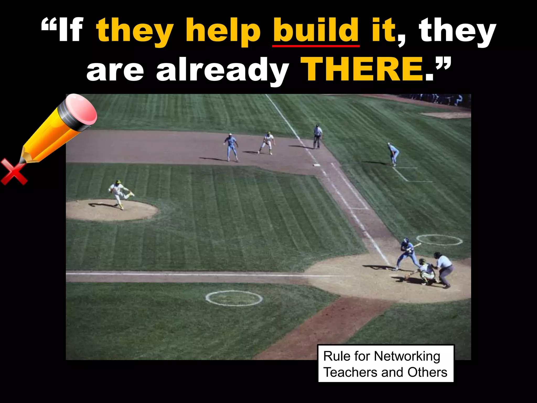 “If they help build it, they
are already THERE.”
Rule for Networking
Teachers and Others
 