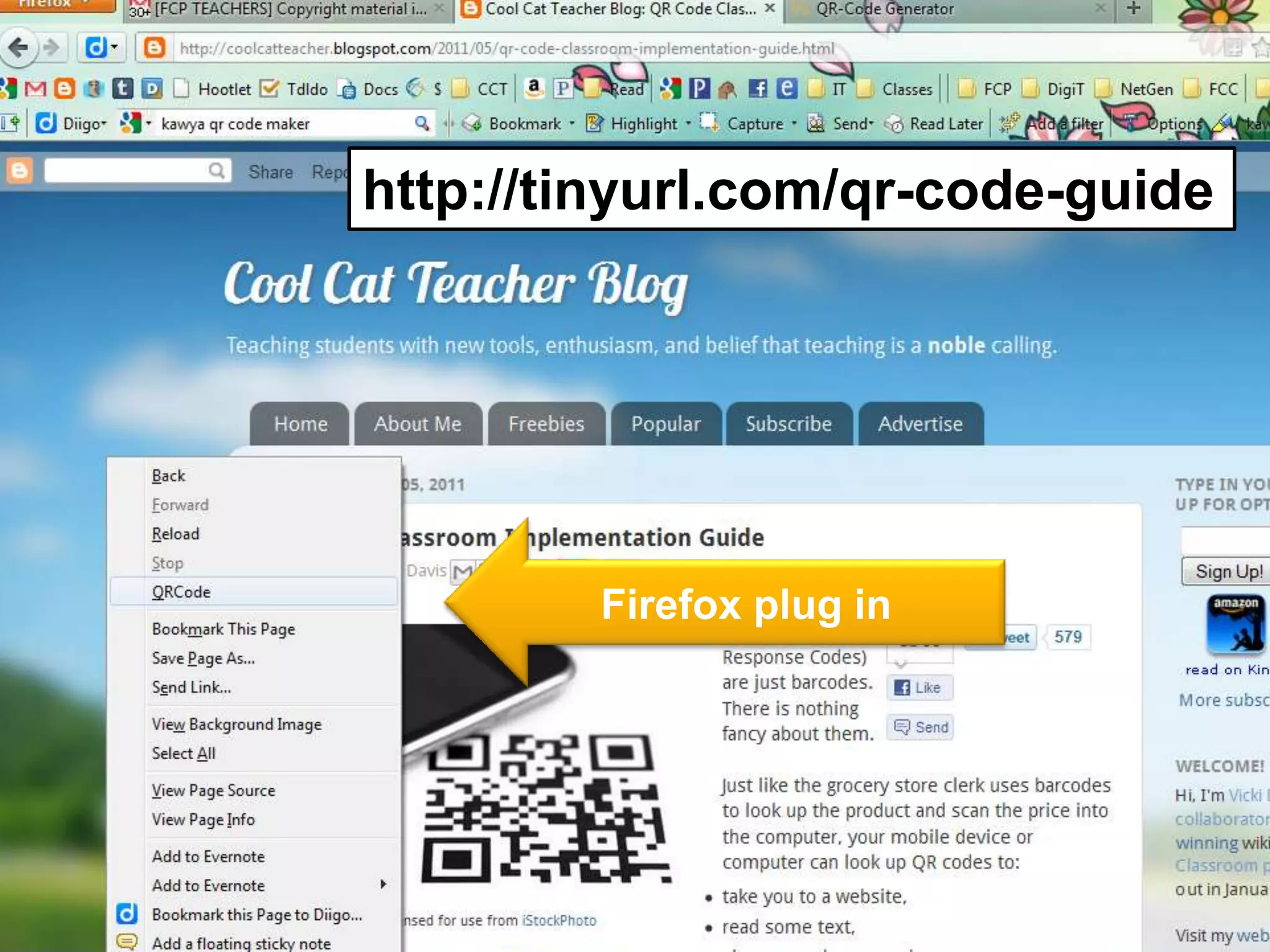 #8 Apps / QR Codes
QR Code Implementation Guide –
http://coolcatteacher.blogspot.com/2011/05/qr-code-classroom-implementation-guide.html
Firefox plug in
http://tinyurl.com/qr-code-guide
 
