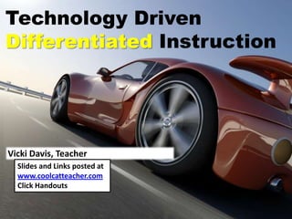 Technology Driven
Differentiated Instruction
Vicki Davis, Teacher
Slides and Links posted at
www.coolcatteacher.com
Click Handouts
 