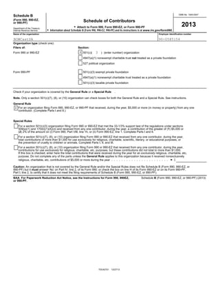 OMB No. 1545-0047
Schedule B
(Form 990, 990-EZ,
Schedule of Contributorsor 990-PF)
2013G Attach to Form 990, Form 990-EZ, ...