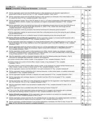 Form 990 (2013) Page 4
Part IV Checklist of Required Schedules (continued)
Yes No
Did the organization report more than $5...
