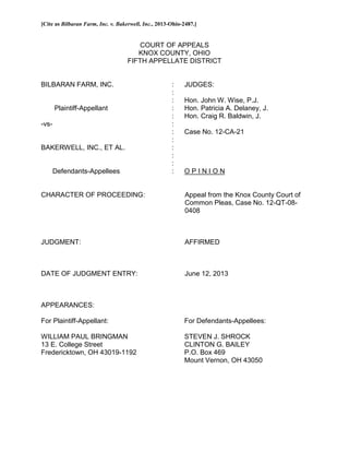 [Cite as Bilbaran Farm, Inc. v. Bakerwell, Inc., 2013-Ohio-2487.]
COURT OF APPEALS
KNOX COUNTY, OHIO
FIFTH APPELLATE DISTR...