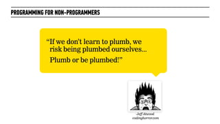 PROGRAMMING FOR NON-PROGRAMMERS



            “If we don’t learn to plumb, we
             risk being plumbed ourselves.....