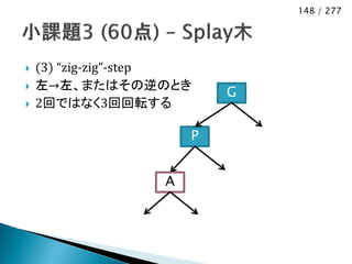 148 / 277




   (3) “zig-zig”-step
   左→左、またはその逆のとき
                          G
   2回ではなく3回回転する

                      P


                  A
 