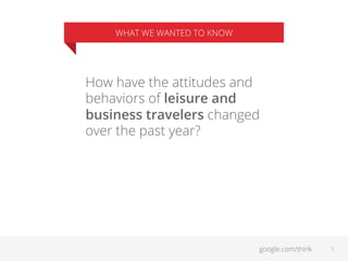 WHAT WE WANTED TO KNOW

How have the attitudes and
behaviors of leisure and
business travelers changed
over the past year?...