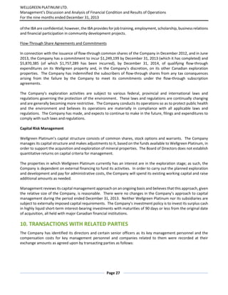 WELLGREEN PLATINUM LTD.
Management’s Discussion and Analysis of Financial Condition and Results of Operations
For the nine...
