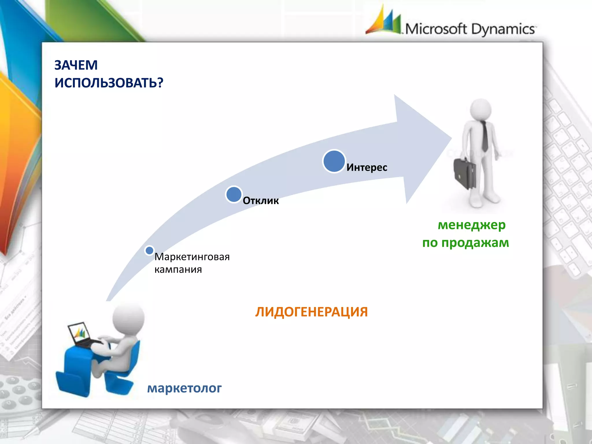 Маркетинговая
кампания
Отклик
Интерес
ЗАЧЕМ
ИСПОЛЬЗОВАТЬ?
ЛИДОГЕНЕРАЦИЯ
маркетолог
кампании
менеджер
по продажам
 