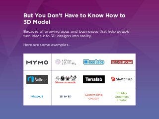 But You Don’t Have to Know How to
3D Model
Because of growing apps and businesses that help people
turn ideas into 3D desi...