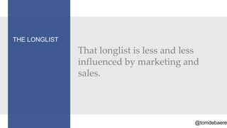 THE LONGLIST
               That longlist is less and less
               influenced by marketing and
               sales.




                                           @tomdebaere
 