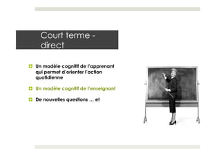 Court terme -
     direct

¤  Un modèle cognitif de l’apprenant
    qui permet d’orienter l’action
    quotidienne

¤  Un modèle cognitif de l’enseignant

¤  De nouvelles questions … et
 