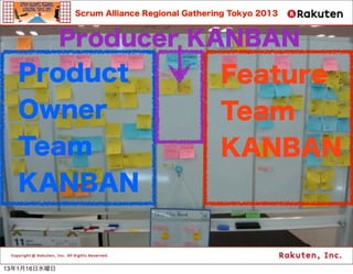 Scrum Alliance Regional Gathering Tokyo 2013



              Producer KANBAN
   Product                                    Feature
   Owner                                      Team
   Team                                       KANBAN
   KANBAN


13116ˮ
 