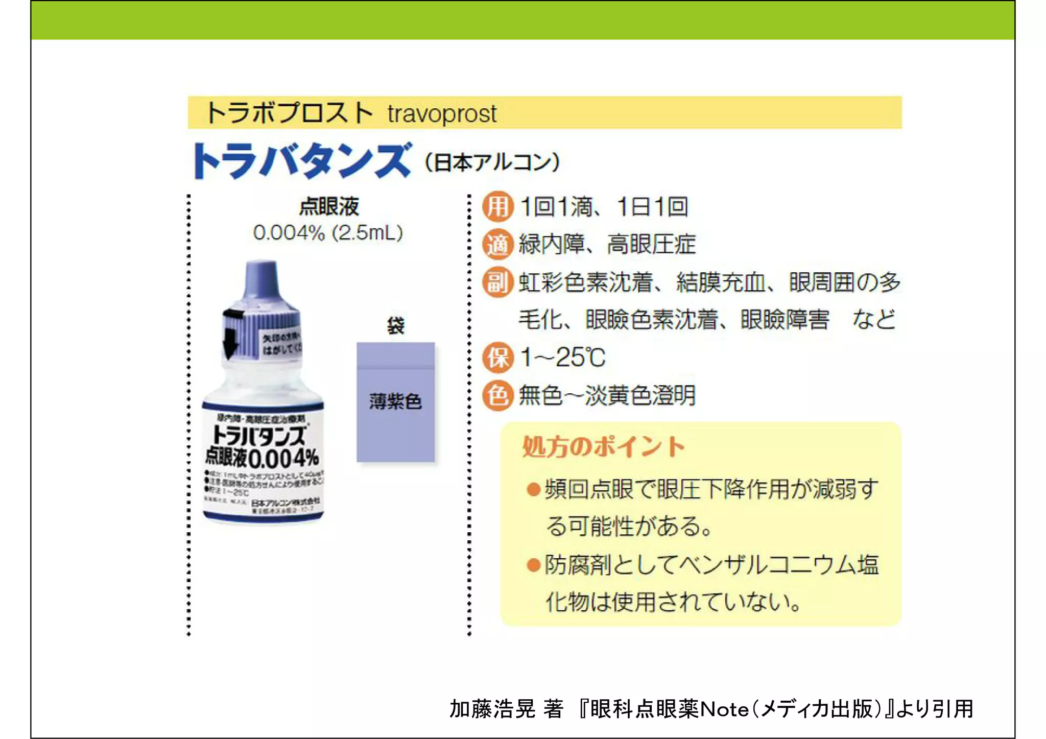 加藤浩晃著『眼科点眼薬Ｎｏｔｅ（メディカ出版）』より引用 
 