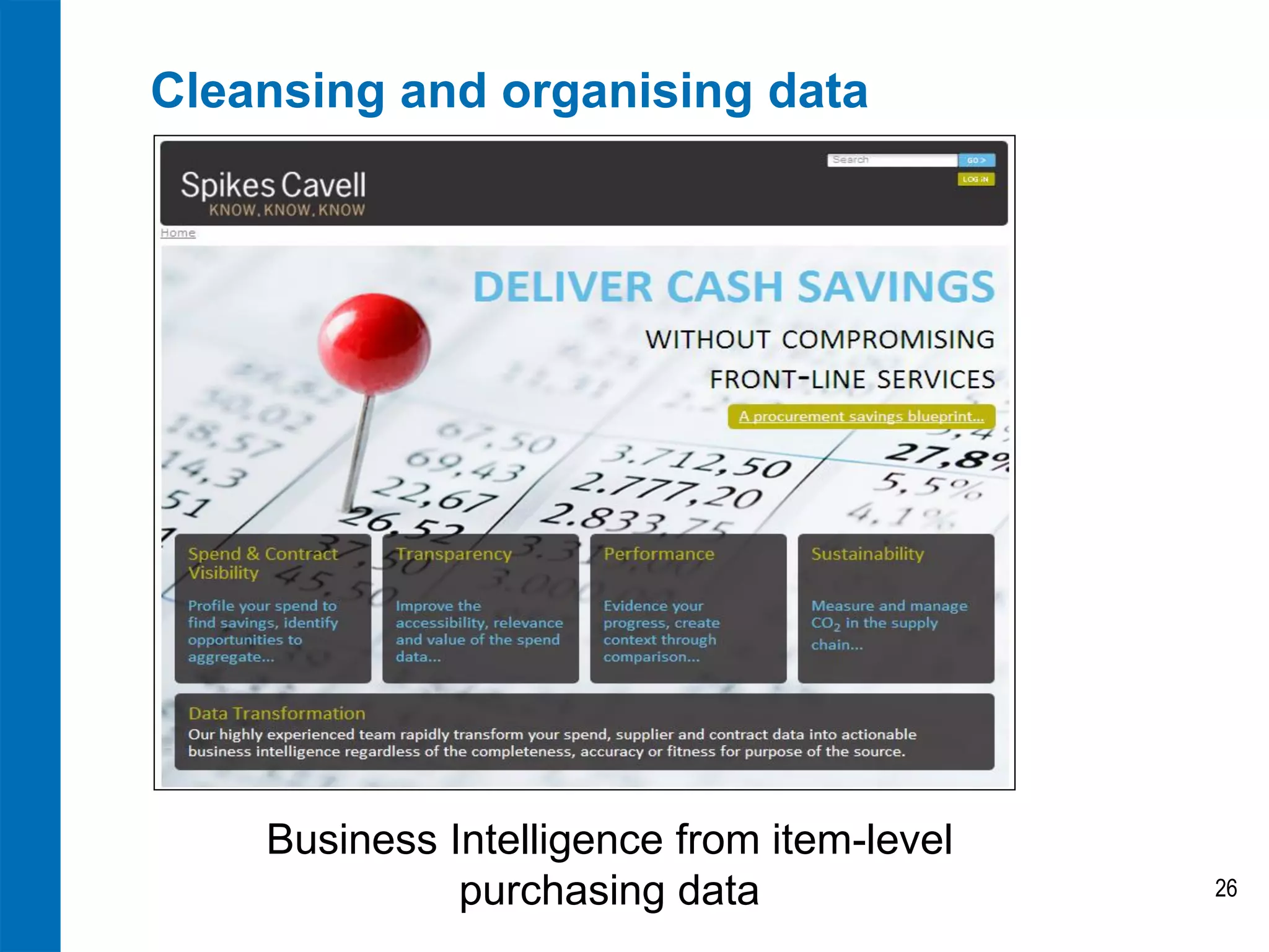 Cleansing and organising data




    Business Intelligence from item-level
              purchasing data               26
 
