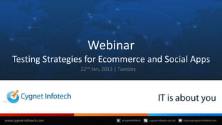 Webinar
Testing Strategies for Ecommerce and Social Apps
                22nd Jan, 2013 | Tuesday
 