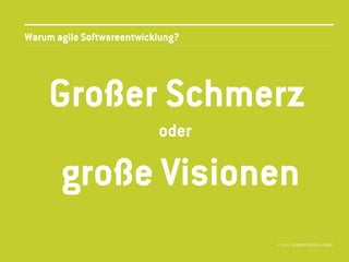 Warum agile Softwareentwicklung?




    Großer Schmerz
                           oder

       große Visionen
                                   © 2013 //SEIBERT/MEDIA GMBH
 