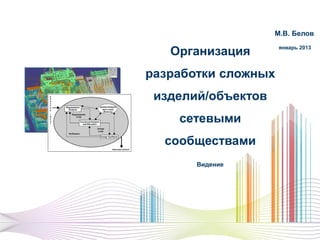 М.В. Белов

   Организация       январь 2013




разработки сложных
 изделий/объектов
    сетевыми
  сообществами
       Видение
 