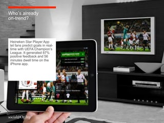 Who’s already
on-trend?



Heineken Star Player App
let fans predict goals in real-
time with UEFA Champion’s
League. It g...